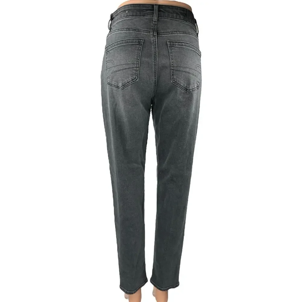 American Eagle Stretch Women's Black High Waisted Tapered Denim Jeans Size 0